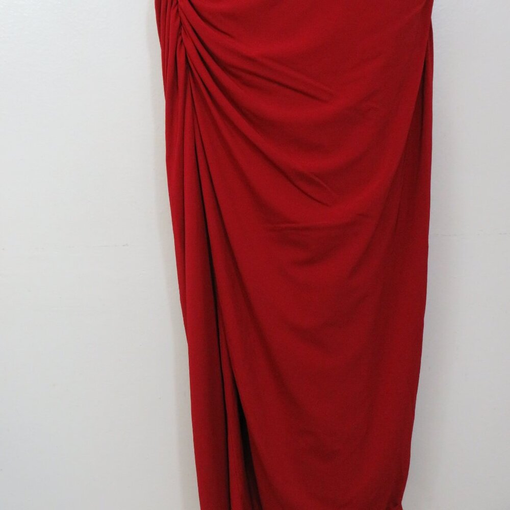 Red Ruched Side-Slit Maxi Dress - Picture 7 of 8